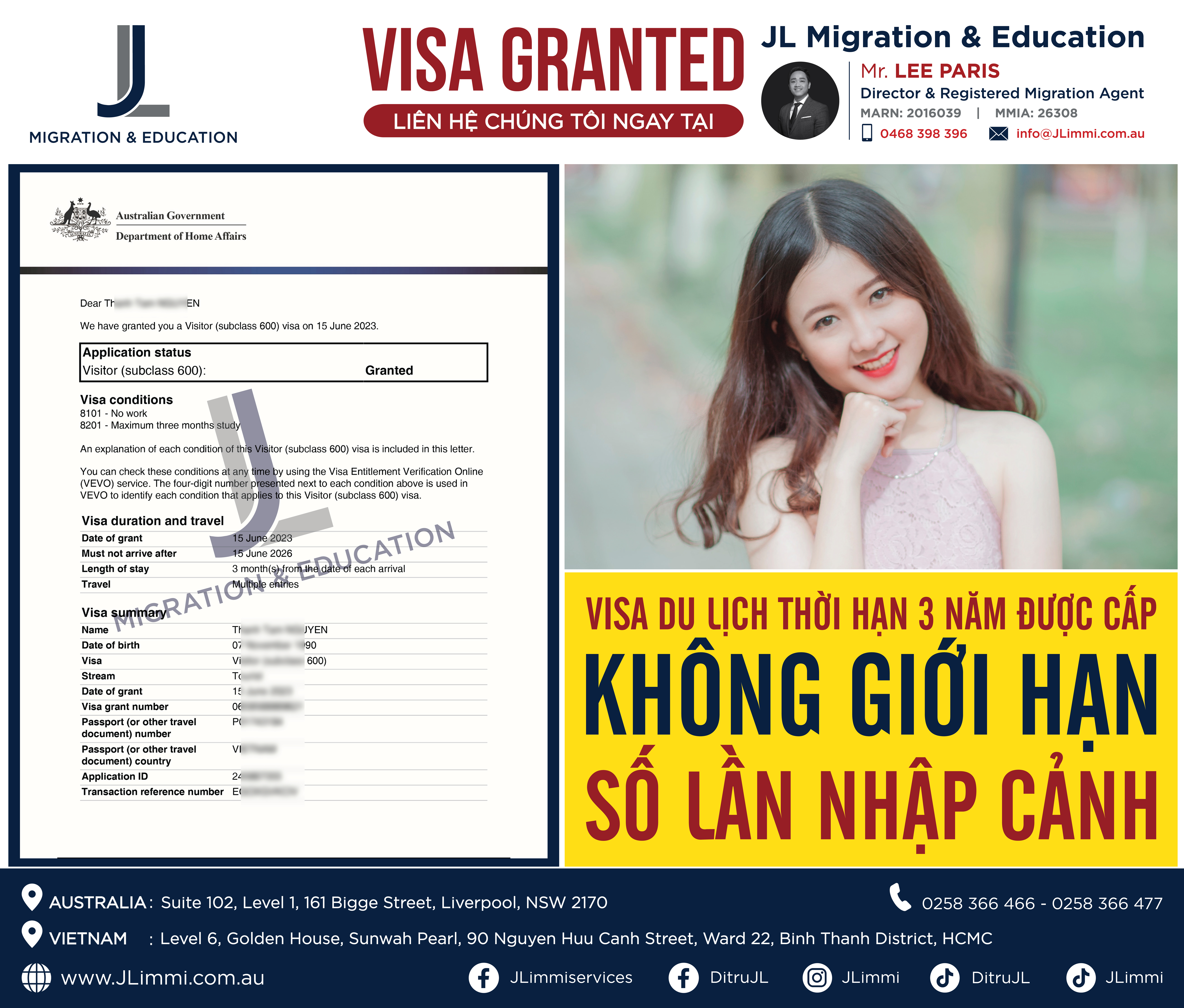 Visa du lịch thời hạn 3 năm được cấp không giới hạn số lần nhập cảnh